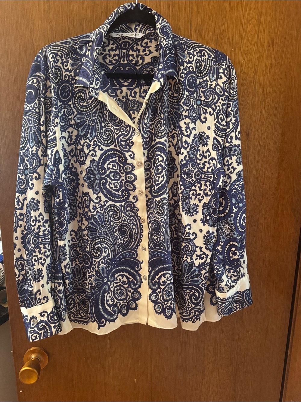 Zara White Shirt with Blue Paisley Print